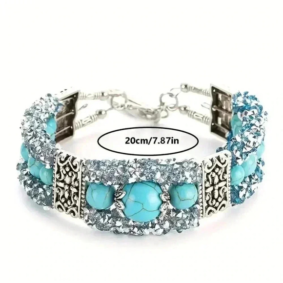 NIP - Glamorous Faux Turquoise & Sparkling Rhinestones Bangle - Picture 5 of 6